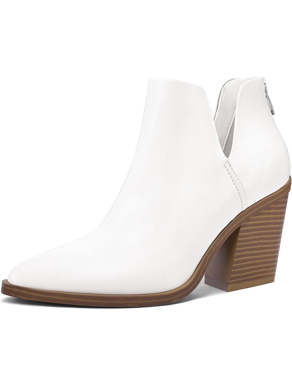 Mysoft White Block Heel Ankle Boot